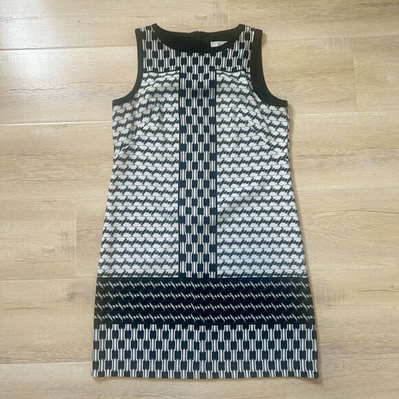 London Times Women's Black White Printed Dress Petite 8P - Picture 1 of 7